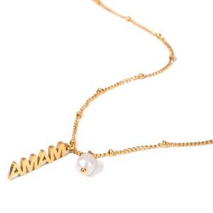 18k Gold Plated Stainless Steel MAMA Letter Hanging Freshwater Pearl Necklace
